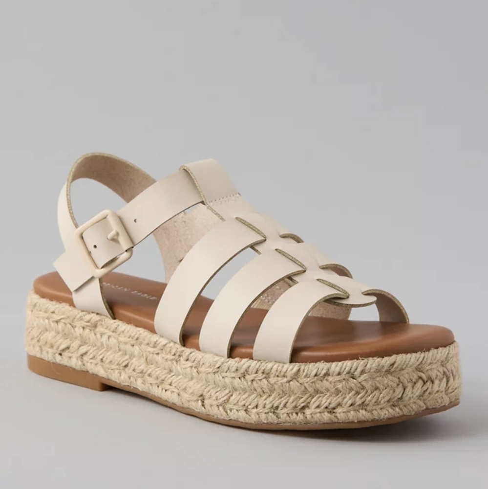 American Eagle Outfitters Cream Braided Espadrille Platform Sandals